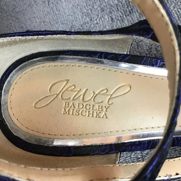 Jewel by Badgley Mischka Blue Floral Pumps Women's Sz 8 Rhinestone Strappy Party - Picture 13 of 14